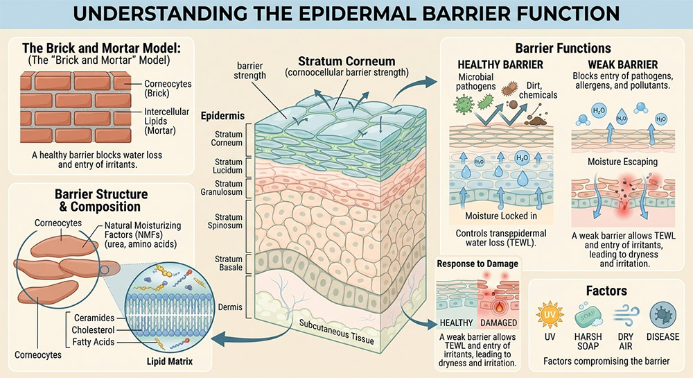 how to repair skin barrier, skin barrier structure, stratum corneum, epidermal barrier function